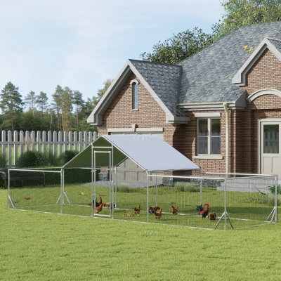 PawHut Metal Chicken Coop for 4-6 Chickens, Walk In Chicken