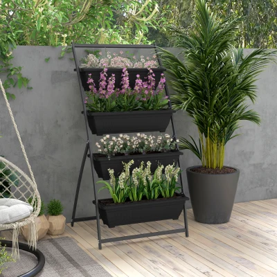 Outsunny 4-Tier Vertical Garden Planter, Outdoor Plant Stand, Black