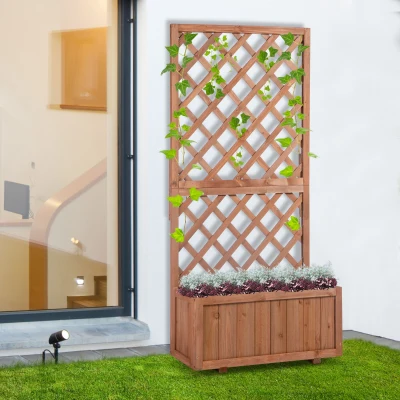 Outsunny 59" Wooden Planter with Trellis, Orange