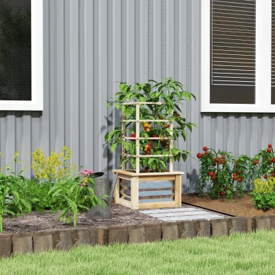 Raised Garden Bed with Trellis 17.7" W x 17.7" D x 35.4"H Natural Wood