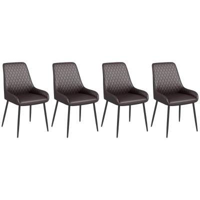 HOMCOM Upholstered Kitchen Chairs, Modern Dining Chairs Set of 4 with Diamond Tufting and Steel Legs for Dining Room, Brown