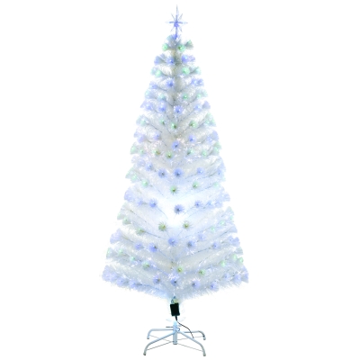 HOMCOM 6FT Artificial Tree Multi-Colored Pre-Lit Home Christmas Decoration  White