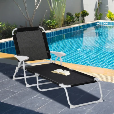 Outsunny Folding Chaise Lounge, 4-Position Reclining, Black