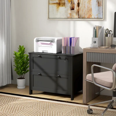 HOMCOM 2-Drawer Lateral File Cabinet with Adjustable Hanging Bar, Black