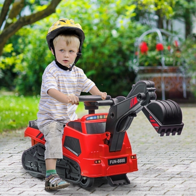 Aosom 3 in 1 Ride on Excavator Bulldozer Road Roller w/ Music Red