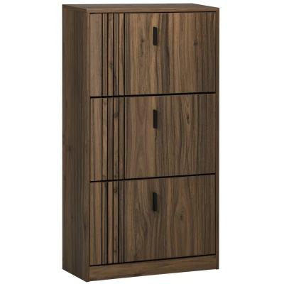 HOMCOM Shoe Storage Cabinet Organizer for 18 Pairs of Shoes with 3 Flip Drawers and Adjustable Shelves, Walnut