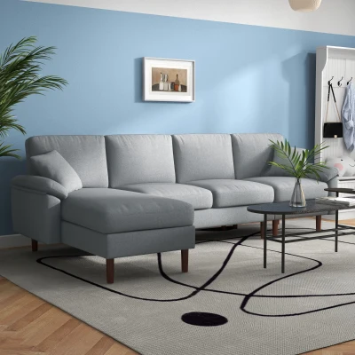 HOMCOM L Shape Modern Sectional Sofa with Chaise Lounge, Gray