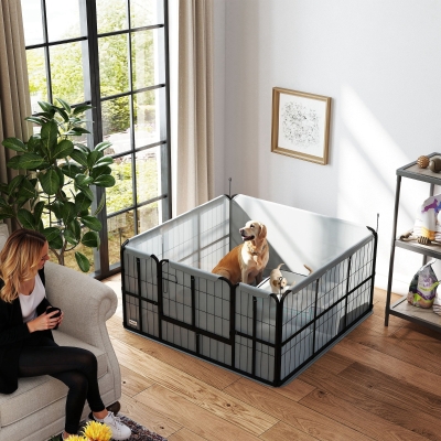PawHut 4 Panel Dog Whelping Box with 600D Windproof Oxford Fabric Cloth, Washable Pee Pad, for M L Dogs, 48" x 48" x 23.6"