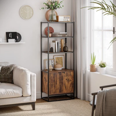 HOMCOM 3-Tier Bookcase with Cabinet, Brown Storage Rack