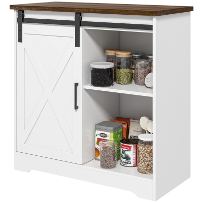 HOMCOM Farmhouse Kitchen Buffet Cabinet with Sliding Barn Door, White