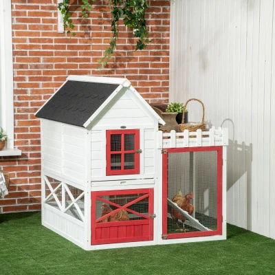 PawHut 51" Wooden Chicken Coop with Nesting Box, White
