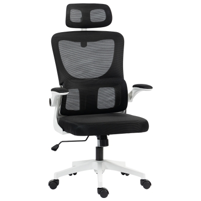 Vinsetto High Back Office Chair, Mesh Computer Desk Chair with Rotatable Headrest, Lumbar Back Support, Adjustable Height, Black