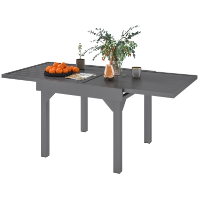 Outsunny 35"-71"  Extendable Aluminium Outdoor Dining Table, Slatted Top Patio Table for 4-6 Person, for Garden, Backyard, Grey