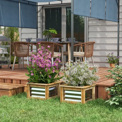 Outsunny Raised Garden Beds Set of 2, Metal & Wood Planters
