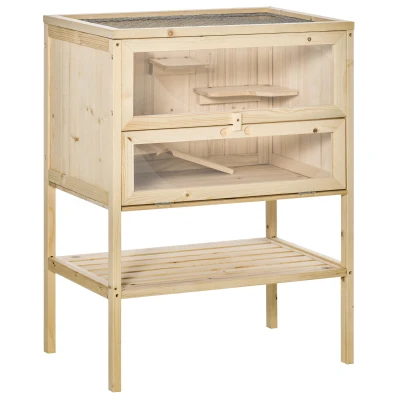 PawHut 3 Tier Fir Wood Hamster Cage Mouse Rats Small Animals Play House Exercise Activity Center