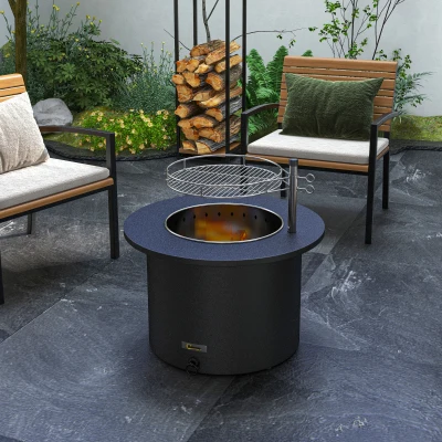 Outsunny 2-in-1 Smokeless Firepit, Stainless Steel for Patio, Black