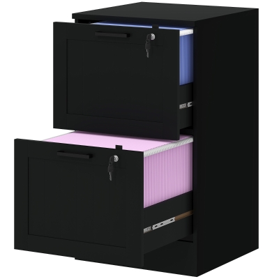 HOMCOM 2 Drawer Filing Cabinet with Lock, Office Storage Cabinet with Adjustable Hanging Bars for A4 Letter Size Files, Black