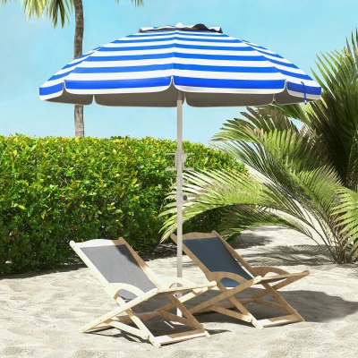 Outsunny 5.7' Beach Umbrella, Adjustable Tilt with Cup Holders, Blue