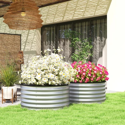 Garden Bed Set Φ35.4" x 16.9" H Silver