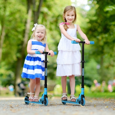 Aosom Aluminum Kids Kick Scooter, Foldable, Adjustable Handlebar, Blue