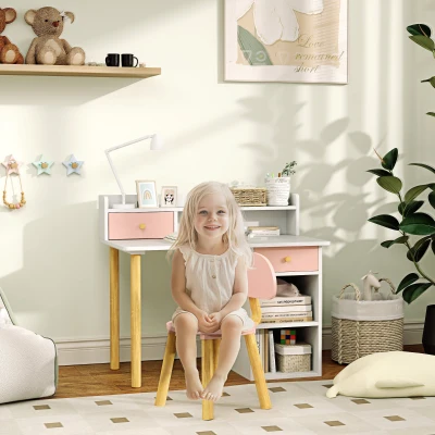 Kids Desk and Chair Set 33.5" W x 18.9" D x 28.7" H Pink