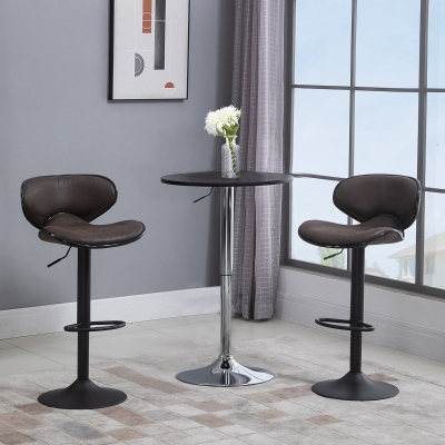 HOMCOM Adjustable Bar Stools Set of 2, Swivel Counter Height Barstools, Leathaire Upholstered Kitchen Island Stools with Back, Footrest and Steel Base, Espresso