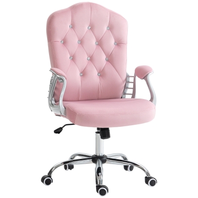 Vinsetto Velvet Office Chair with Swivel Wheels & Adjustable Height, Pink