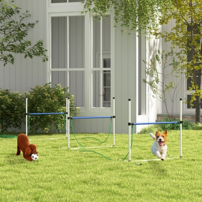 PawHut 4PCs Dog Agility Equipment Set with Adjustable Height Hurdles, Spray Water Tube, Whistle, Carry Bag, White
