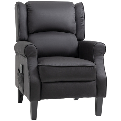 HOMCOM Massage Recliner Chair for Living Room, Push Back Recliner Sofa, Suede Wingback Reclining Chair with Extendable Footrest, Wood Legs, Remote Control, Side Pockets, Black