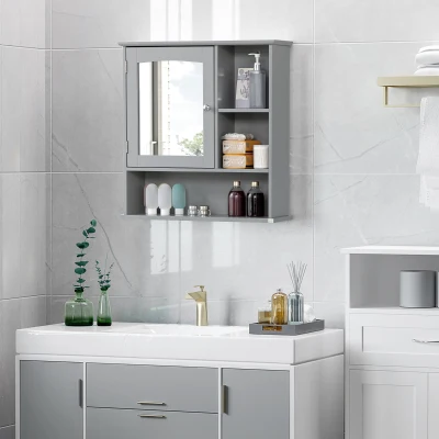 Kleankin Wall-Mounted Bathroom Cabinet with Mirror, Gray