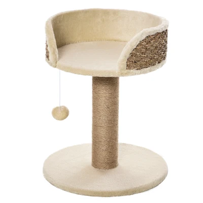 PawHut Cat Tree with Scratching Post, Toy Ball, Perch, Small Cat Tower for Indoor Cats - 16" x 16" x 19", Beige