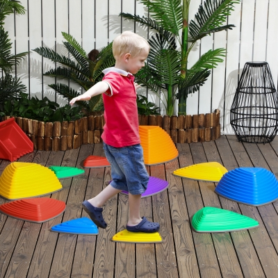 Outsunny 11 PCs Stepping Stones Kids with Non-slip Rubber, Stackable Balance River Stones for Obstacle Course Sensory Play, Outdoor Indoor for 3-8 Years Old
