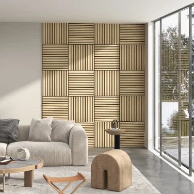HOMCOM 24"x24" Acoustic Wood Panels, 4-Pack Sound Absorbing Wall Decor, Oak