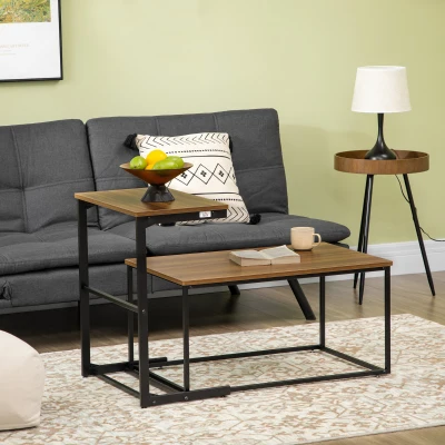 HOMCOM Industrial Nesting Tables Set of 2 w/ Metal Frame, Living Room