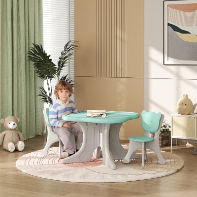 Qaba Kids Table and Chairs Set, 3-Piece, Light Blue
