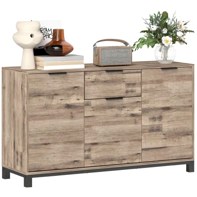 HOMCOM 47" Buffet Cabinet, Industrial Sideboard with 3 Doors, Drawer, 2 Adjustable Shelves for Living Room, Brown Wood Grain