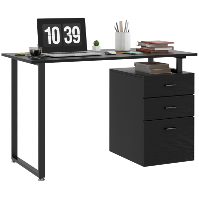 HOMCOM 47" Computer Desk with Drawers, Modern Writing Desk with Storage File Drawers for Home Office, Study, Black