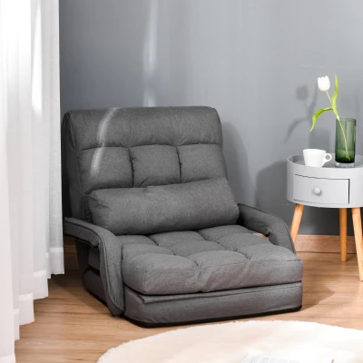 HOMCOM Convertible Sleeper Chair Sofa Bed with Pillow, Grey