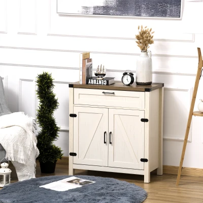 HOMCOM Modern Farmhouse Sideboard Cabinet with Barn Doors, White