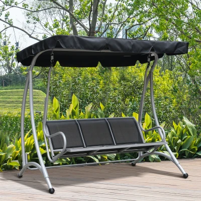 Outsunny 3-Seat Outdoor Swing Chair, Adjustable Canopy, Black