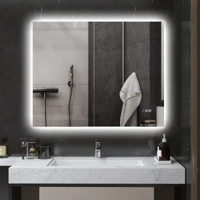 HOMCOM 39" x 32" LED Backlit Dimmable Bathroom Mirror w/ Anti-Fog