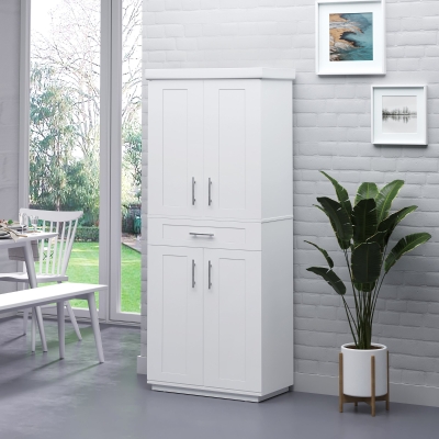 HOMCOM 72" Storage Cabinet, Freestanding Kitchen Pantry Cabinet with 4 Doors, Drawer and 3 Adjustable Shelves, White
