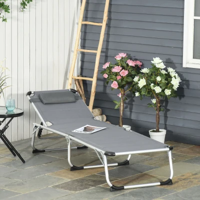 Outsunny Foldable Outdoor Chaise Lounge Chair, 5-Level Recline, Gray