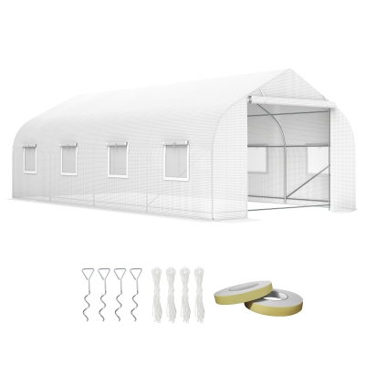 Outsunny 20x10x7ft Walk-in Steeple Greenhouse Outdoor Backyard Plant Seed Growth Tunnel Shed Warm House with 2 Anchor Way White