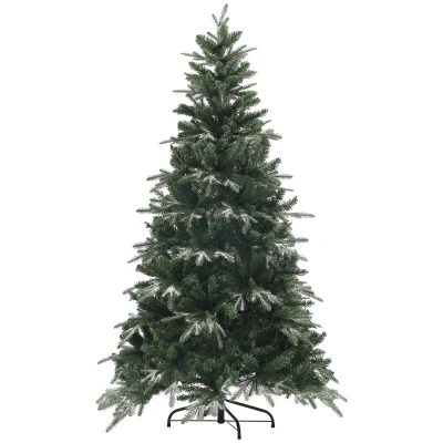 HOMCOM 6ft Flocked Christmas Tree, Artificial Christmas Tree with 850 Branch Tips, Metal Base, Automatic Open, Green