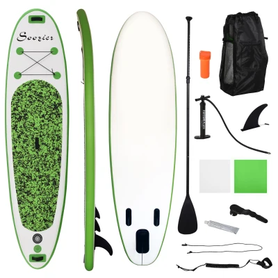 Soozier Inflatable Paddle Board, 120''×30"×4" Stand Up Paddle Board Lightweight & Foldable w/ ISUP Accessories & Carry Bag, Aluminum Paddle, Fix Set, Air Pump, Leash
