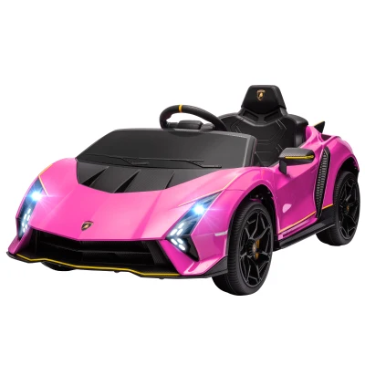 Qaba 12V Lamborghini Autentica Licensed Kids Car with Remote Control, 4 Wheels Spring Suspension, Soft Start, Pink