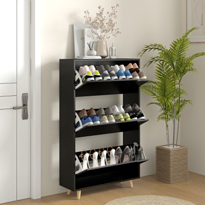 HOMCOM Slim Shoe Storage Cabinet with 3 Flip Drawers and Adjustable Shelves, Shoe Cabinet for 18-24 Pairs, Black