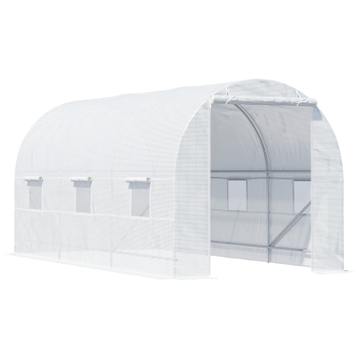 Outsunny 15' x 7' Walk-In Tunnel Greenhouse, Steel Frame, White