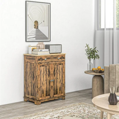 HOMCOM Kitchen Storage Cabinet, Solid Wood Top, Brown